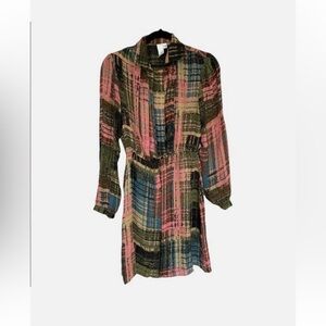 NWT SIZE 10 2b. Rych 100% silk, multicolored, plaid long sleeve dress